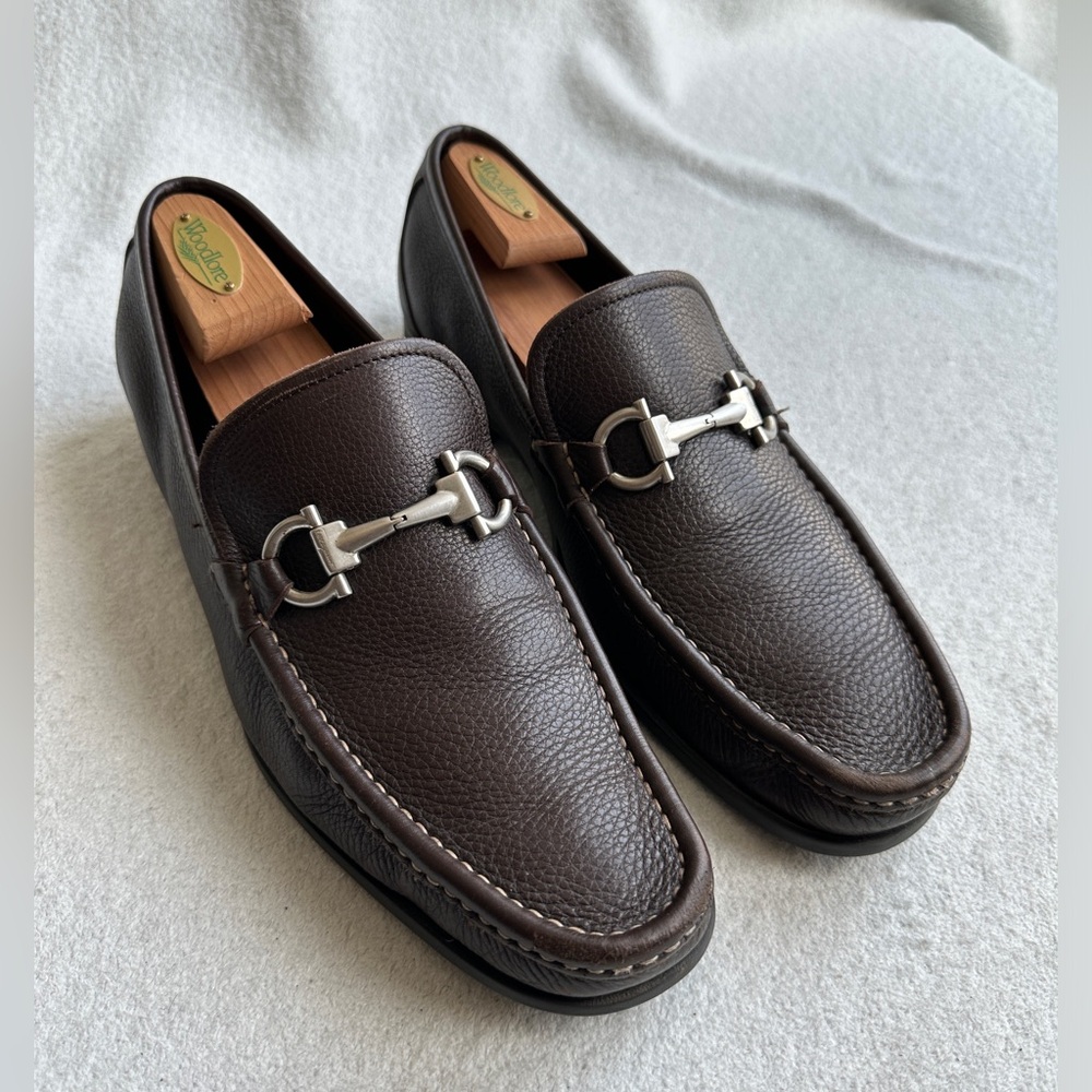 Salvatore Ferragamo Mens MAGNIFICO Gancini Bit Dress Shoes Loafers 10 D